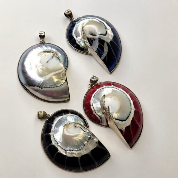 Nautilus Shell Pendant with 925 Sterling Silver Blue Shell Pendant - Picture 7 of 16